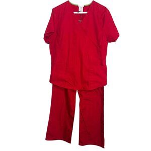Scrubstar Red Scrub Set L Top & Pants 65% Polyester 35% Cotton Short Sleeve